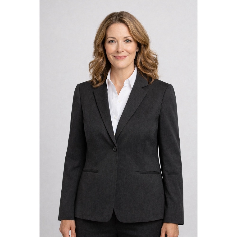 Tahari Blazer Womens L Charcoal Grey Herringbone Single Button Professional
